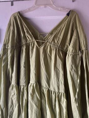 Eloquii Light Olive Green V-Neck Tiered Dress